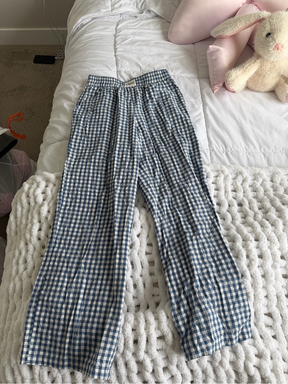 Kids Blue Gingham Pull-On Pants